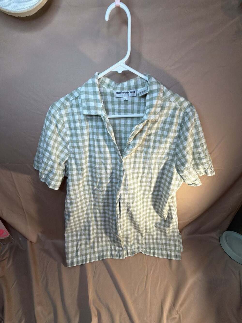Cathy Daniels Green Gingham Button Down Shirt Size L